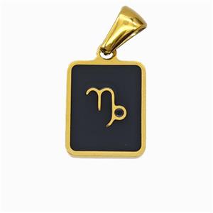 Stainless Steel Symbol Pendant Zodiac Capricorn Black Enamel Rectangle Gold Plated, approx 11-13mm [SSB6643]