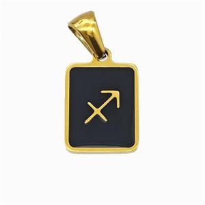 Stainless Steel Symbol Pendant Zodiac Sagittarius Black Enamel Rectangle Gold Plated, approx 11-13mm [SSB6646]
