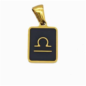 Stainless Steel Symbol Pendant Zodiac Libra Black Enamel Rectangle Gold Plated, approx 11-13mm [SSB6649]