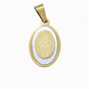 Jesus Charms Stainless Steel Oval Pendant Pave Shell Gold Plated, approx 13-18mm [SSB6657]