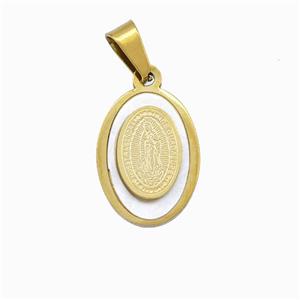 Virgin Mary Charms Stainless Steel Oval Pendant Pave Shell Gold Plated, approx 13-18mm [SSB6658]