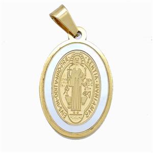 Jesus Charms Stainless Steel Oval Pendant Pave Shell Gold Plated, approx 17-25mm [SSB6660]