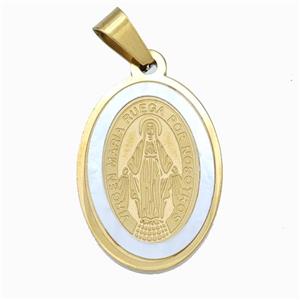 Jesus Charms Stainless Steel Oval Pendant Pave Shell Gold Plated, approx 17-25mm [SSB6661]