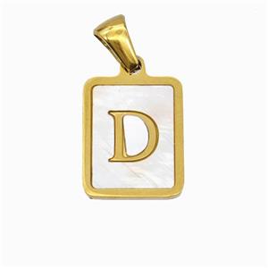 Stainless Steel Rectangle Pendant Pave Shell Letter-D Gold Plated, approx 12-15mm [SSB6665]