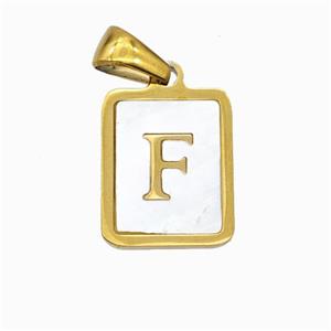 Stainless Steel Rectangle Pendant Pave Shell Letter-F Gold Plated, approx 12-15mm [SSB6667]