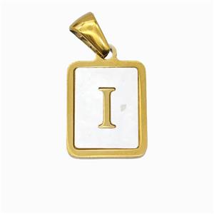 Stainless Steel Rectangle Pendant Pave Shell Letter-I Gold Plated, approx 12-15mm [SSB6670]