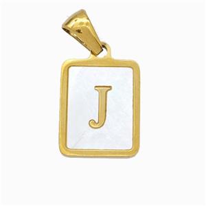Stainless Steel Rectangle Pendant Pave Shell Letter-J Gold Plated, approx 12-15mm [SSB6671]