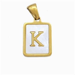 Stainless Steel Rectangle Pendant Pave Shell Letter-K Gold Plated, approx 12-15mm [SSB6672]