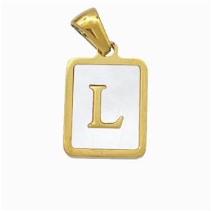 Stainless Steel Rectangle Pendant Pave Shell Letter-L Gold Plated, approx 12-15mm [SSB6673]
