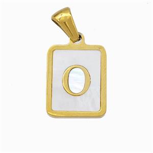 Stainless Steel Rectangle Pendant Pave Shell Letter-O Gold Plated, approx 12-15mm [SSB6676]