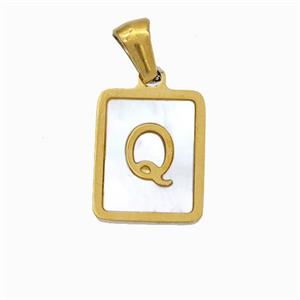 Stainless Steel Rectangle Pendant Pave Shell Letter-Q Gold Plated, approx 12-15mm [SSB6678]