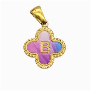 Stainless Steel Clover Pendant Letter-B Painted Gold Plated, approx 15mm [SSB6717]