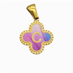 Stainless Steel Clover Pendant Letter-C Painted Gold Plated, approx 15mm [SSB6718]