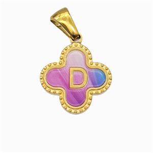 Stainless Steel Clover Pendant Letter-D Painted Gold Plated, approx 15mm [SSB6719]