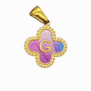 Stainless Steel Clover Pendant Letter-G Painted Gold Plated, approx 15mm [SSB6722]