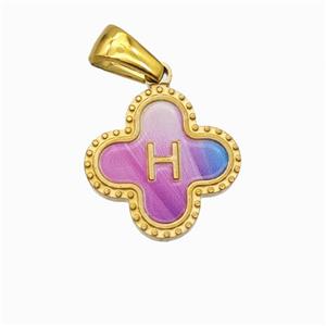 Stainless Steel Clover Pendant Letter-H Painted Gold Plated, approx 15mm [SSB6723]