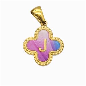 Stainless Steel Clover Pendant Letter-J Painted Gold Plated, approx 15mm [SSB6725]