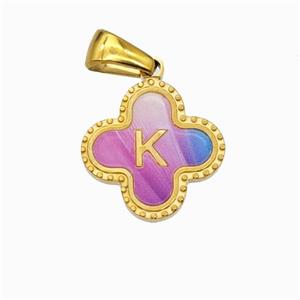 Stainless Steel Clover Pendant Letter-K Painted Gold Plated, approx 15mm [SSB6726]