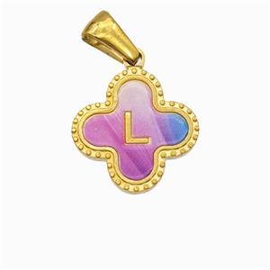 Stainless Steel Clover Pendant Letter-L Painted Gold Plated, approx 15mm [SSB6727]