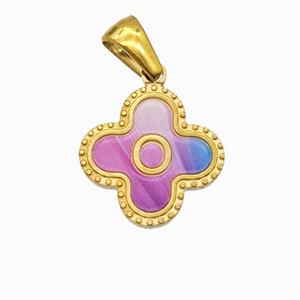 Stainless Steel Clover Pendant Letter-O Painted Gold Plated, approx 15mm [SSB6730]