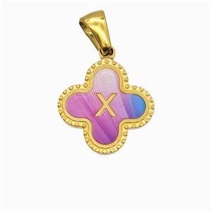 Stainless Steel Clover Pendant Letter-X Painted Gold Plated, approx 15mm [SSB6739]
