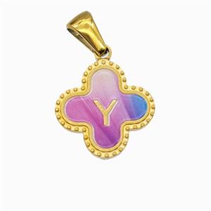 Stainless Steel Clover Pendant Letter-Y Painted Gold Plated, approx 15mm [SSB6740]
