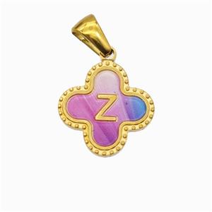 Stainless Steel Clover Pendant Letter-Z Painted Gold Plated, approx 15mm [SSB6741]