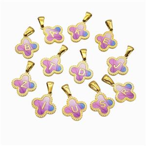 Stainless Steel Clover Alphabet Pendant Mix Letters Painted Gold Plated, approx 15mm [SSB6742]