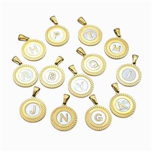 Stainless Steel Letter Pendant Pave Shell Mix Alphabet Gold Plated, approx 18mm [SSB6743]