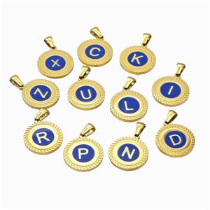 Stainless Steel Letter Pendant Pave Blue Shell Mix Alphabet Gold Plated, approx 18mm [SSB6747]