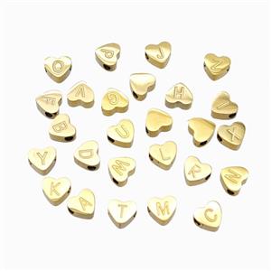Stainless Steel Heart Letter Beads Mix Alphabet Gold Plted, approx 8mm [SSB6749]