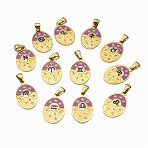 Stainless Steel Zodiac Symbol Pendant Painted Gold Plated Mixed, approx 15-20mm [SSB6754]