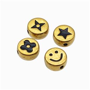 Stainless Steel Symbol Coin Beads Black Enamel Gold Plated Mixed, approx 8mm [SSB6755]