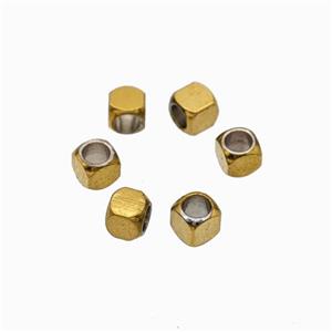 Stainless Steel Cube Beads Gold Plated, approx 3mm [SSB6765]