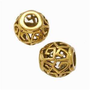 Titanium Steel Barrel Beads Large Hole Hollow Gold Plated, approx 9-10mm, 4mm hole [SSB6766]