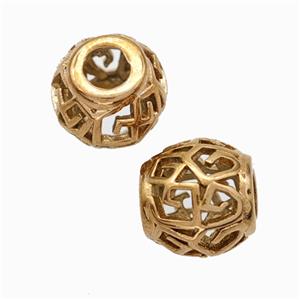 Titanium Steel Barrel Beads Large Hole Hollow Rose Gold, approx 9-10mm, 4mm hole [SSB6767]