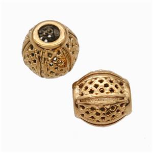 Titanium Steel Barrel Beads Large Hole Hollow Rose Gold, approx 9-10mm, 4mm hole [SSB6769]
