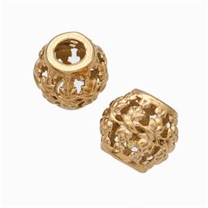 Titanium Steel Round Beads Large Hole Hollow Rose Gold, approx 9-10mm, 4mm hole [SSB6771]