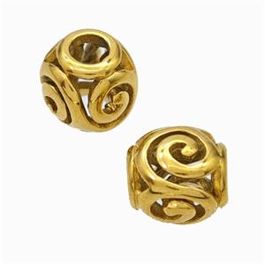 Titanium Steel Round Beads Large Hole Hollow Gold Plated, approx 9-10mm, 4mm hole [SSB6772]