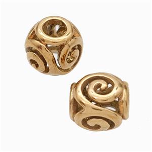 Titanium Steel Round Beads Large Hole Hollow Rose Gold, approx 9-10mm, 4mm hole [SSB6773]