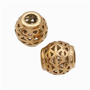 Titanium Steel Barrel Beads Large Hole Hollow Rose Gold, approx 9-10mm, 4mm hole [SSB6775]