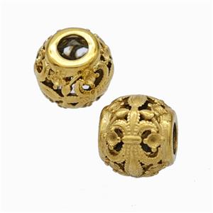 Titanium Steel Round Beads Large Hole Hollow Fleur De Lis Gold Plated, approx 9-10mm, 4mm hole [SSB6778]