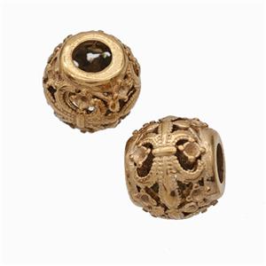 Titanium Steel Round Beads Large Hole Hollow Fleur De Lis Rose Gold, approx 9-10mm, 4mm hole [SSB6779]