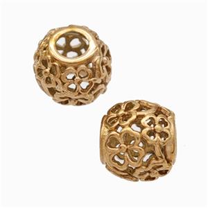 Titanium Steel Round Beads Large Hole Hollow Clover Rose Gold, approx 9-10mm, 4mm hole [SSB6781]
