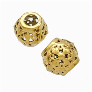 Titanium Steel Round Beads Large Hole Hollow Gold Plated, approx 9-10mm, 4mm hole [SSB6782]