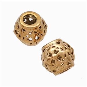 Titanium Steel Round Beads Large Hole Hollow Rose Gold, approx 9-10mm, 4mm hole [SSB6783]