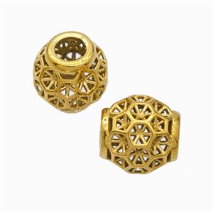 Titanium Steel Barrel Beads Large Hole Hollow Gold Plated, approx 9-10mm, 4mm hole [SSB6784]