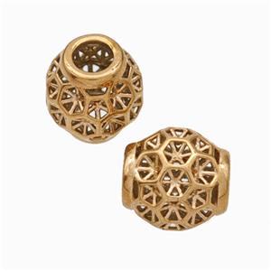 Titanium Steel Barrel Beads Large Hole Hollow Rose Gold, approx 9-10mm, 4mm hole [SSB6785]