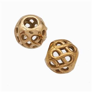 Titanium Steel Round Beads Large Hole Hollow Rose Gold, approx 9-10mm, 4mm hole [SSB6787]