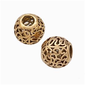 Titanium Steel Round Beads Large Hole Hollow Rose Gold, approx 9-10mm, 4mm hole [SSB6789]
